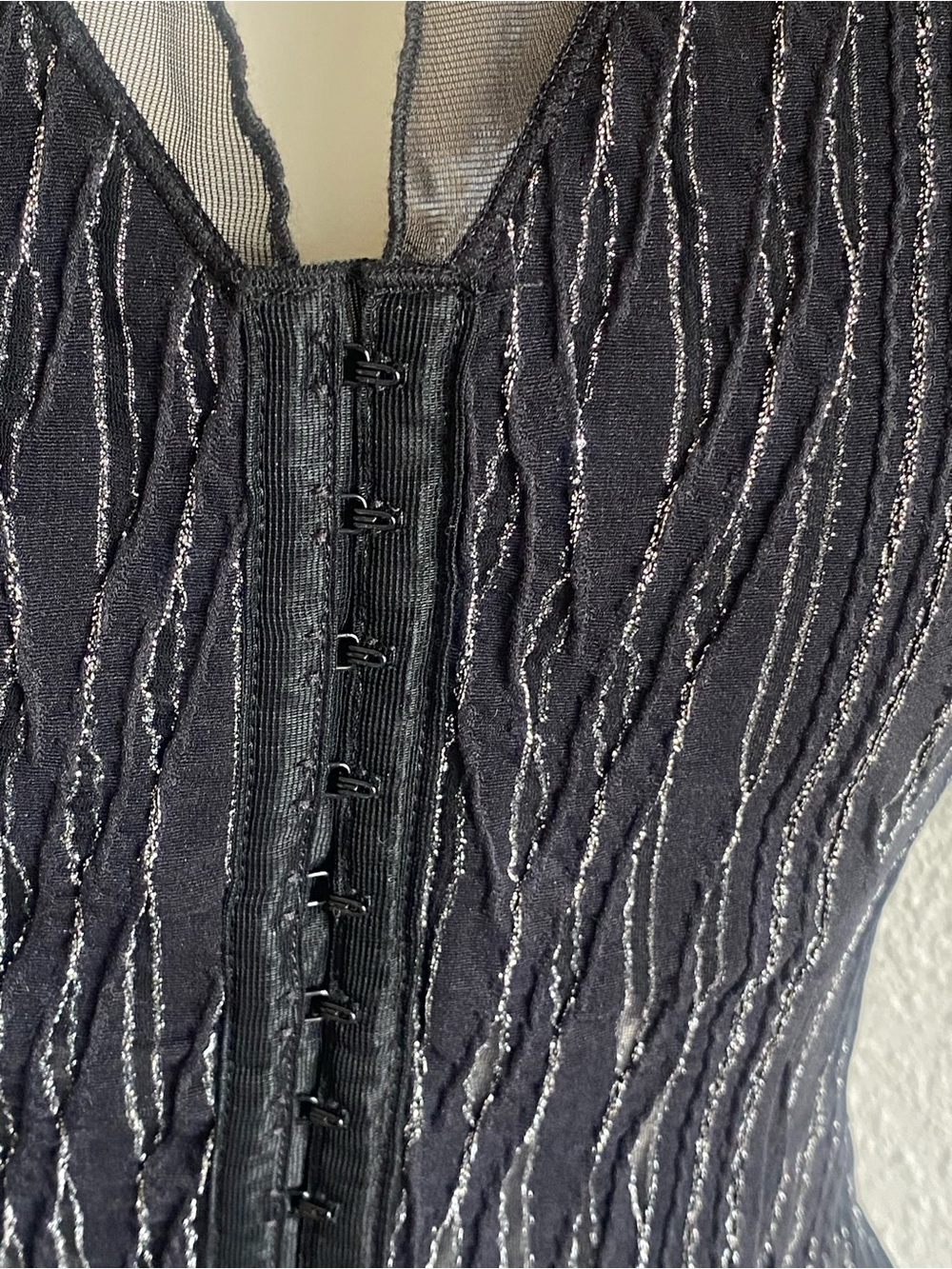 Papillon Blanc Sheer Mesh Metallic Hook Front Top Y2K Large - Picture 4 of 10